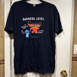 Navy Lilo and Stitch “Badness Level” T-Shirt